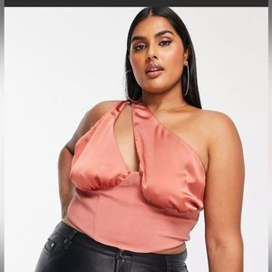 ASOS DESIGN Curve one shoulder cupped corset top in dusty rose
